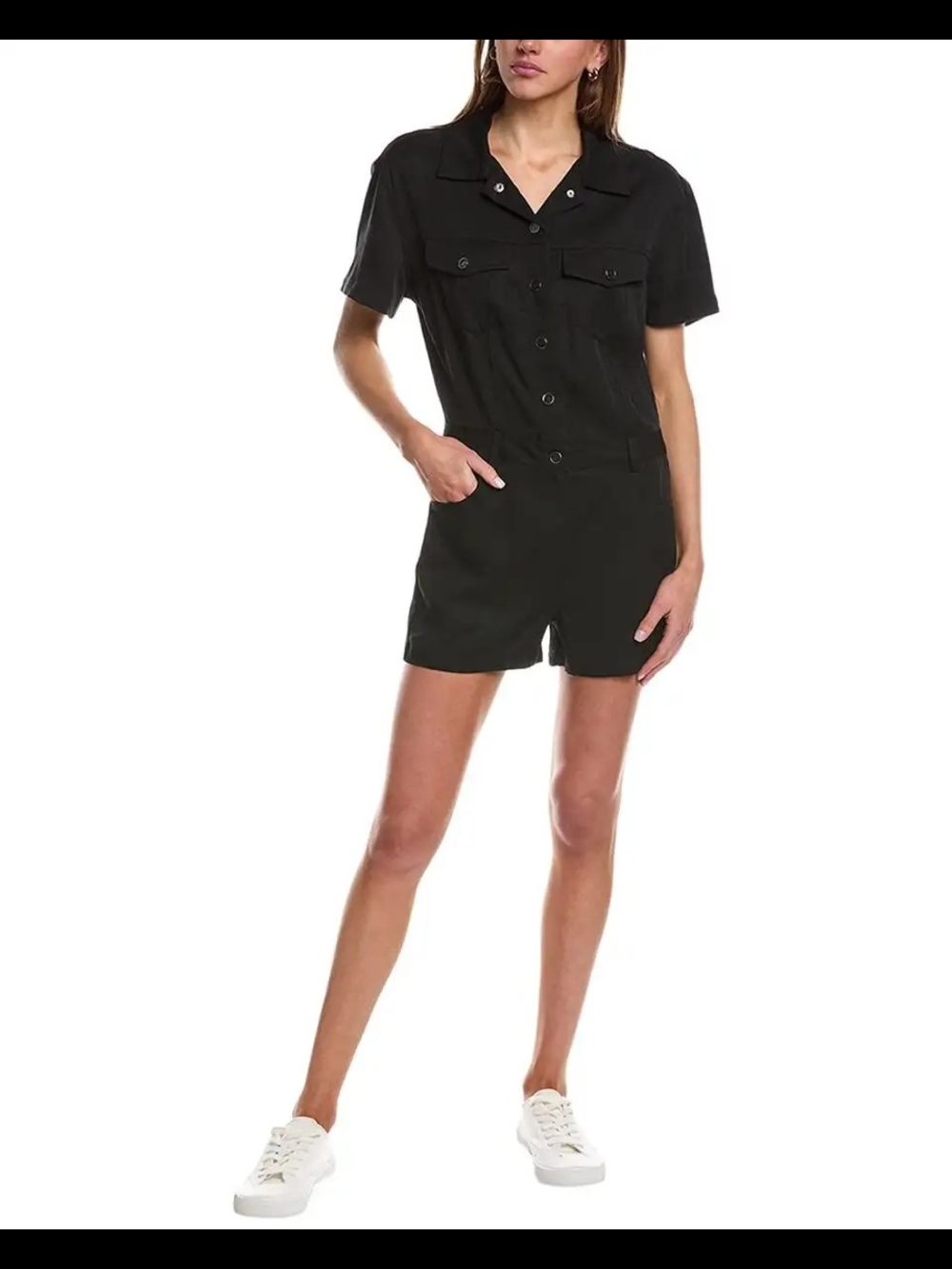 CHRLDR Black Short Sleeve Button Romper Like New!